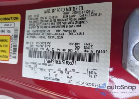 2020 Ford Mustang Ecoboost Fastback from USA, damaged, VIN 1FA6P8TH3L5185521